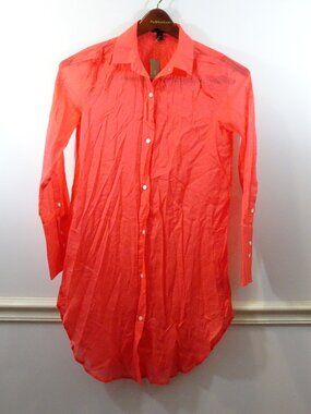 J. Crew Orange Sheer Button Front Tunic Coverup Dress Size XS NEW Coastal Cruise